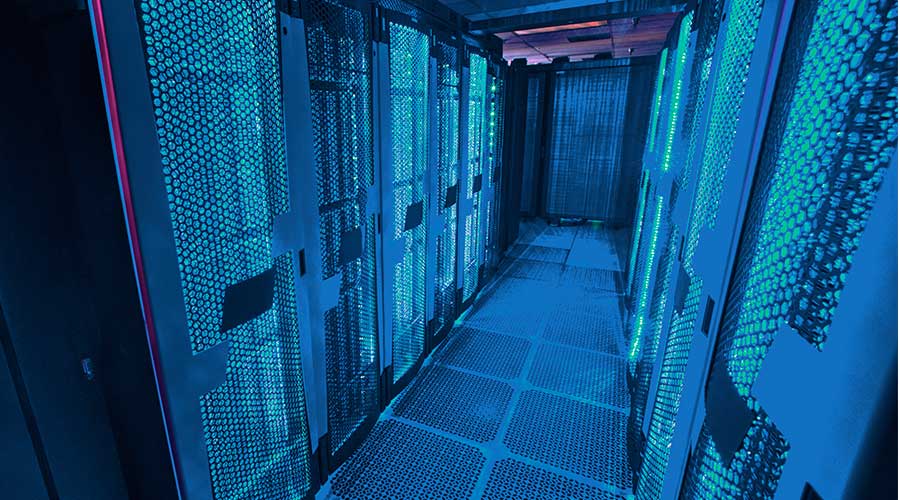 A tech hall showing racks of servers