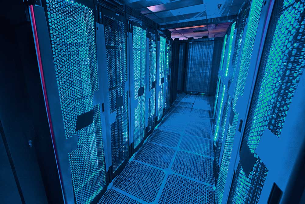 A tech hall showing racks of servers