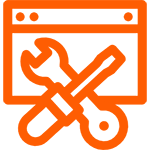 An icon of a web browser, spanner and screwdriver representing website maintenance