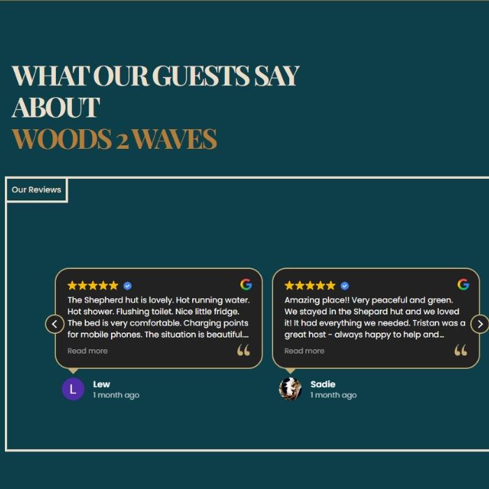 Woods 2 Waves website design, built on WordPress in natural greens and browns